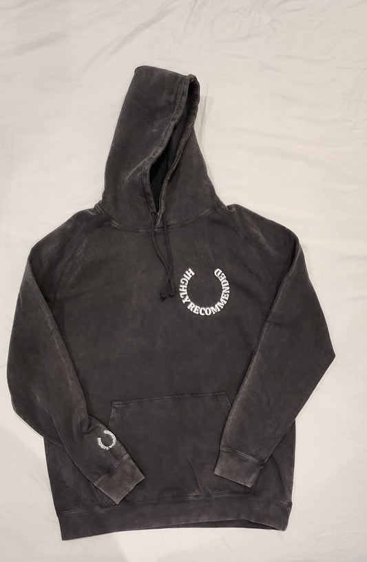 Black with white logo acid wash Highly Recommended hoodie