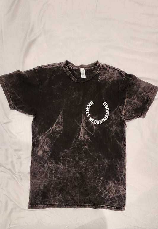 Black acid wash white logo Highly Recommended tee