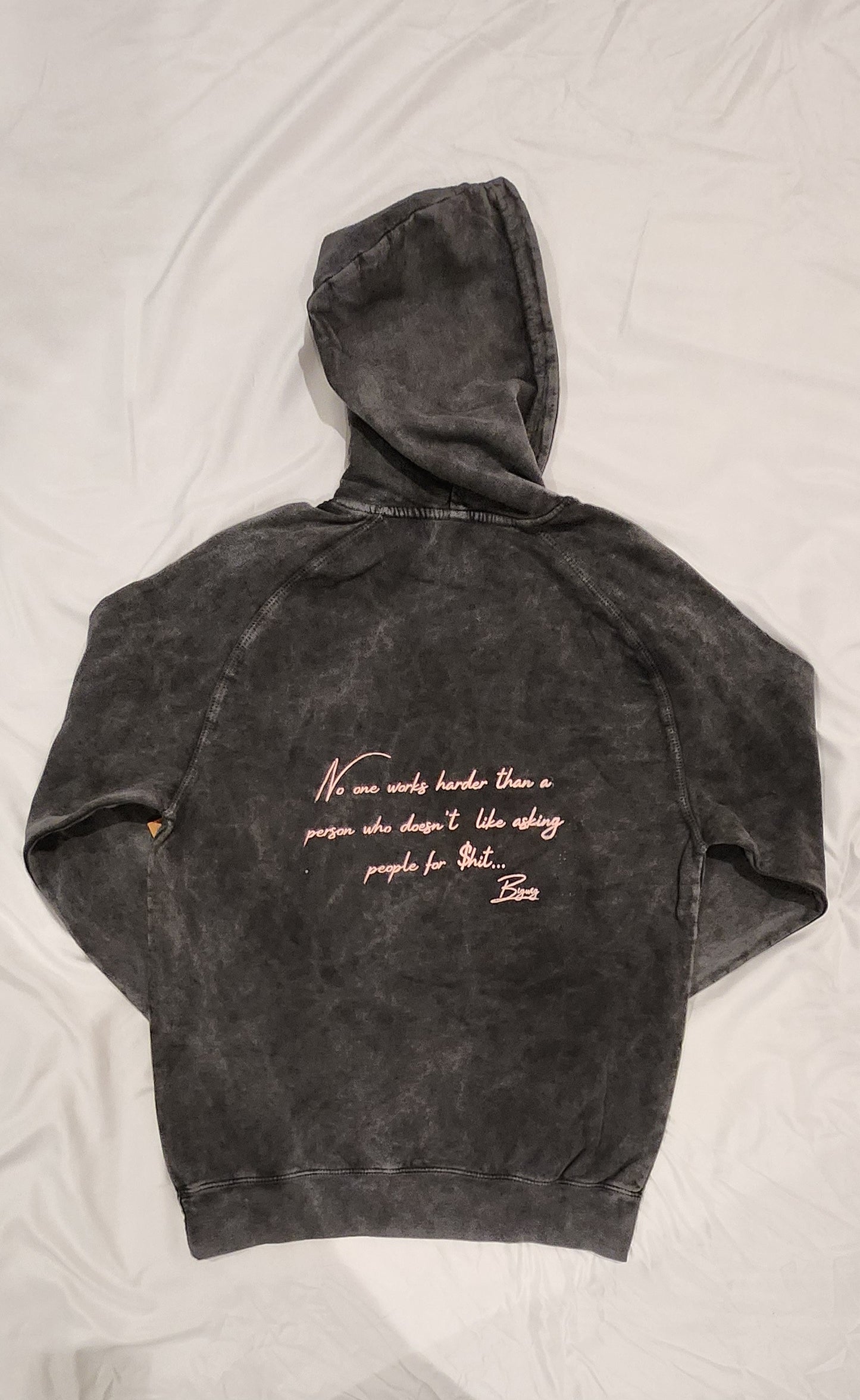 Black with pink logo acid wash Highly Recommended hoodie