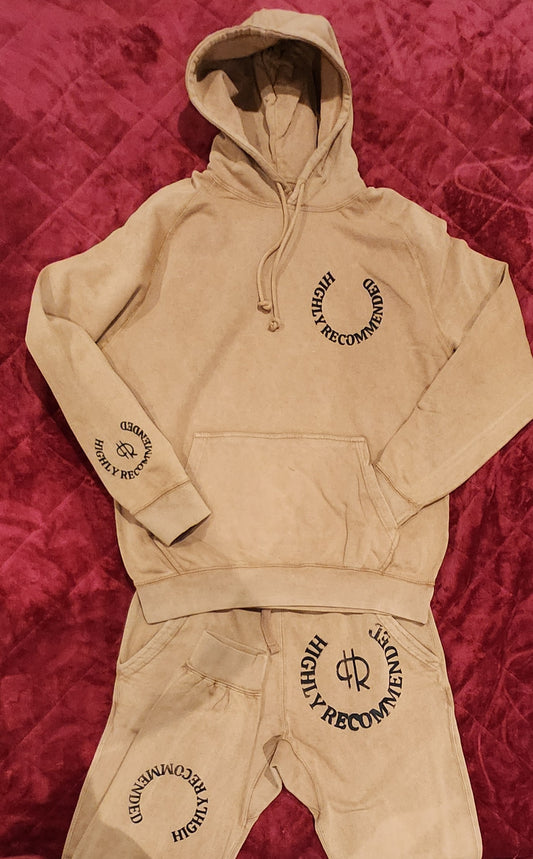 Wheat with black logo Highly Recommended sweat suit