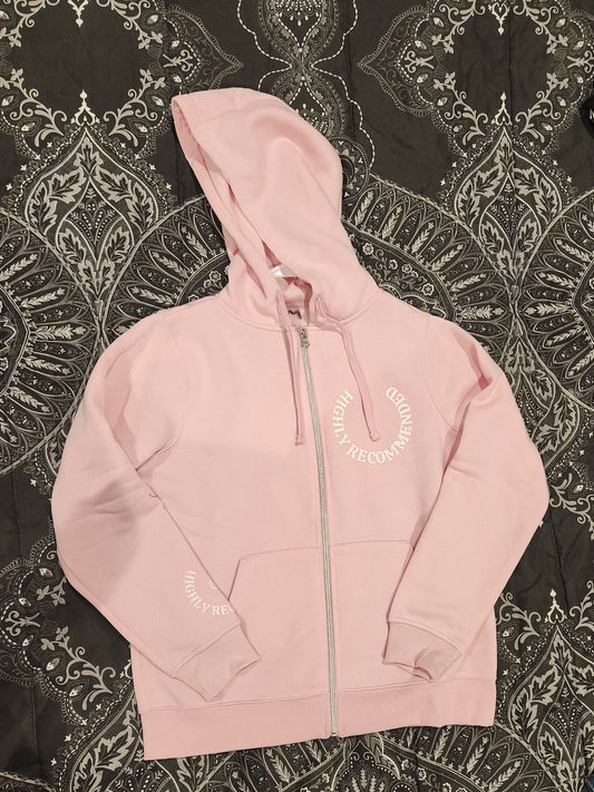 Pink with white logo Highly Recommended hoodie