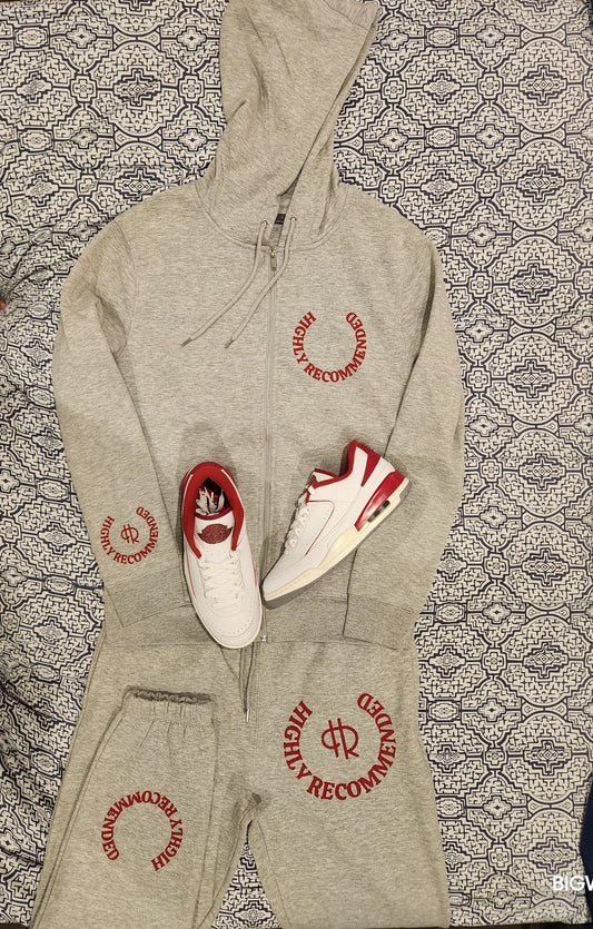 Cool gray with red logo Highly Recommended sweat suit