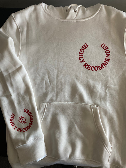 Cream with red logo Highly Recommended hoodie