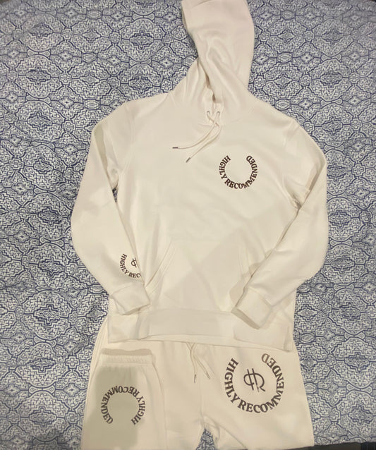 Cream with brown logo Highly Recommended sweat suit
