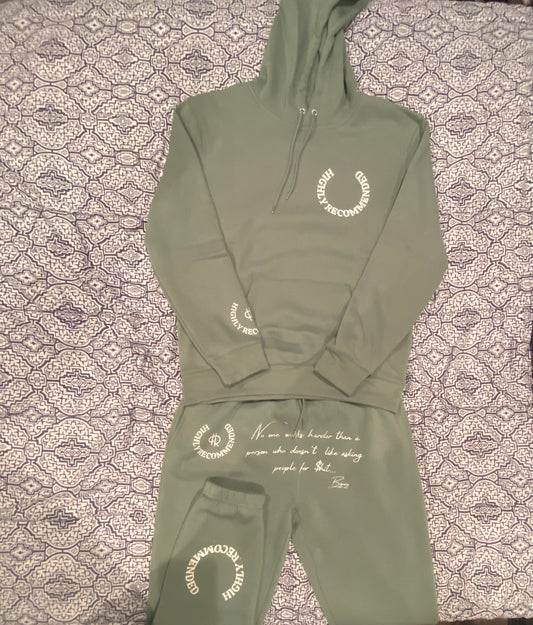 Green white logo Highly Recommended sweat suit