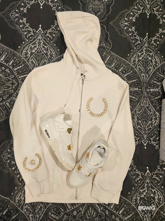 Cream with gold logo Highly Recommended hoodie